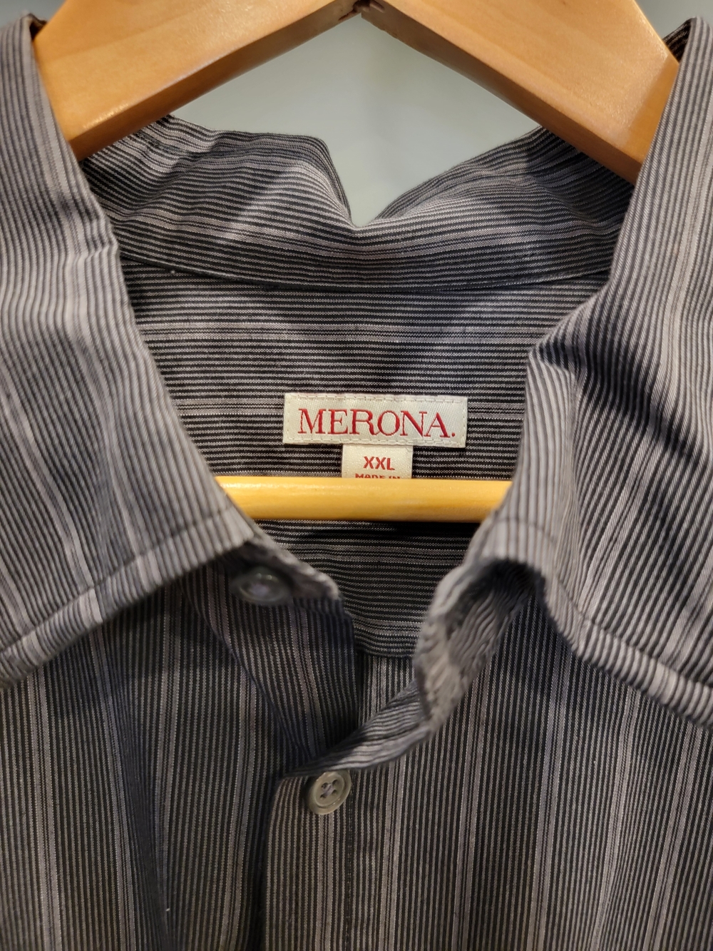 Merona Men’s XXL Gray Striped Button Down Shirt Long Sleeve Casual Dress Shirt